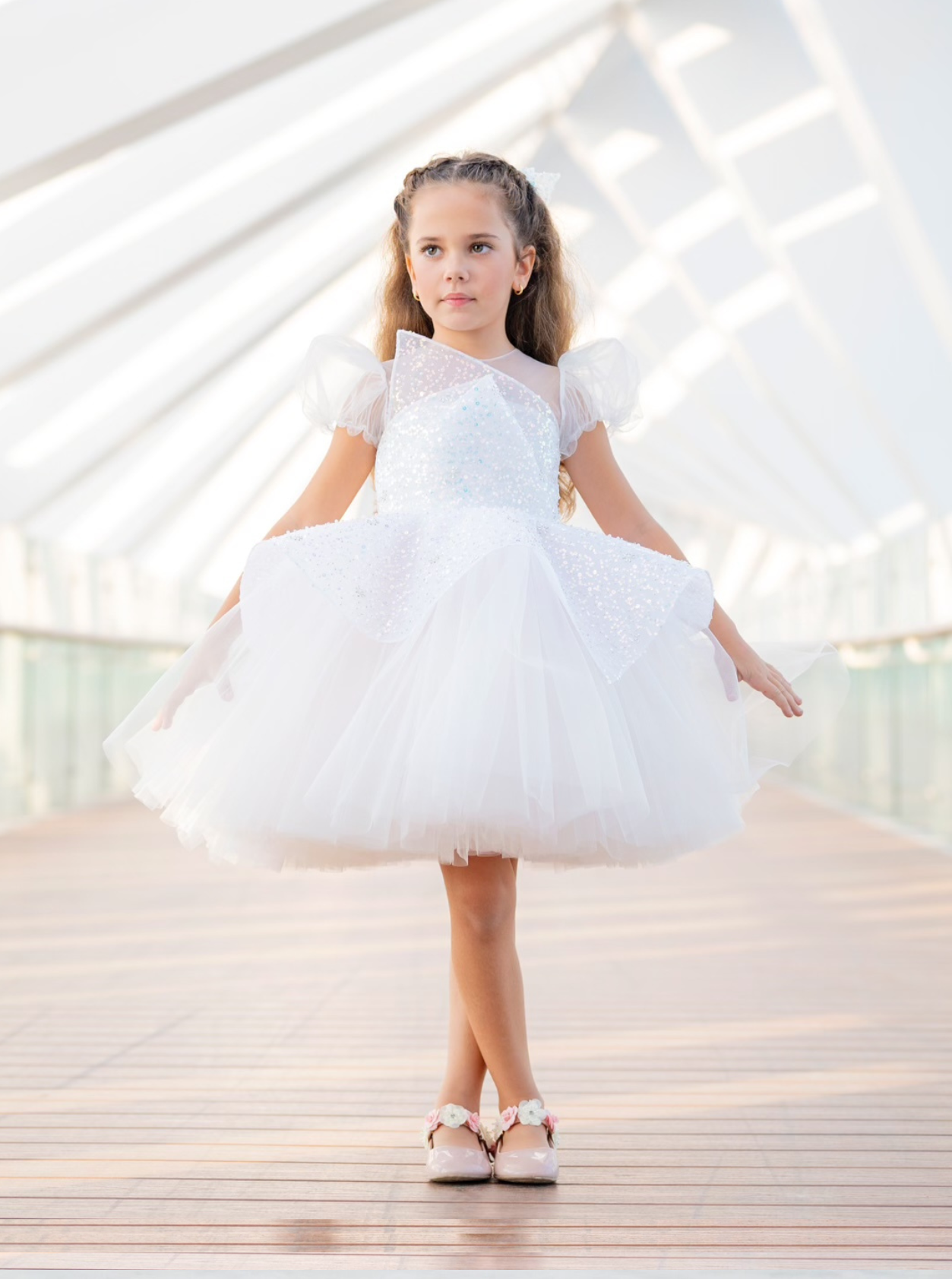 WHITE HOLO SEQUINS- Tulle puffy skirt Lelyte - Main Image